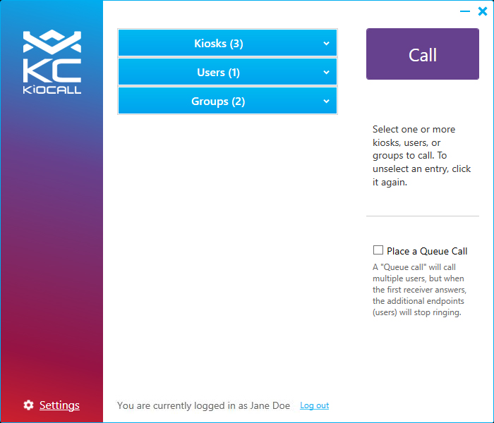 KioCall: Main Screen